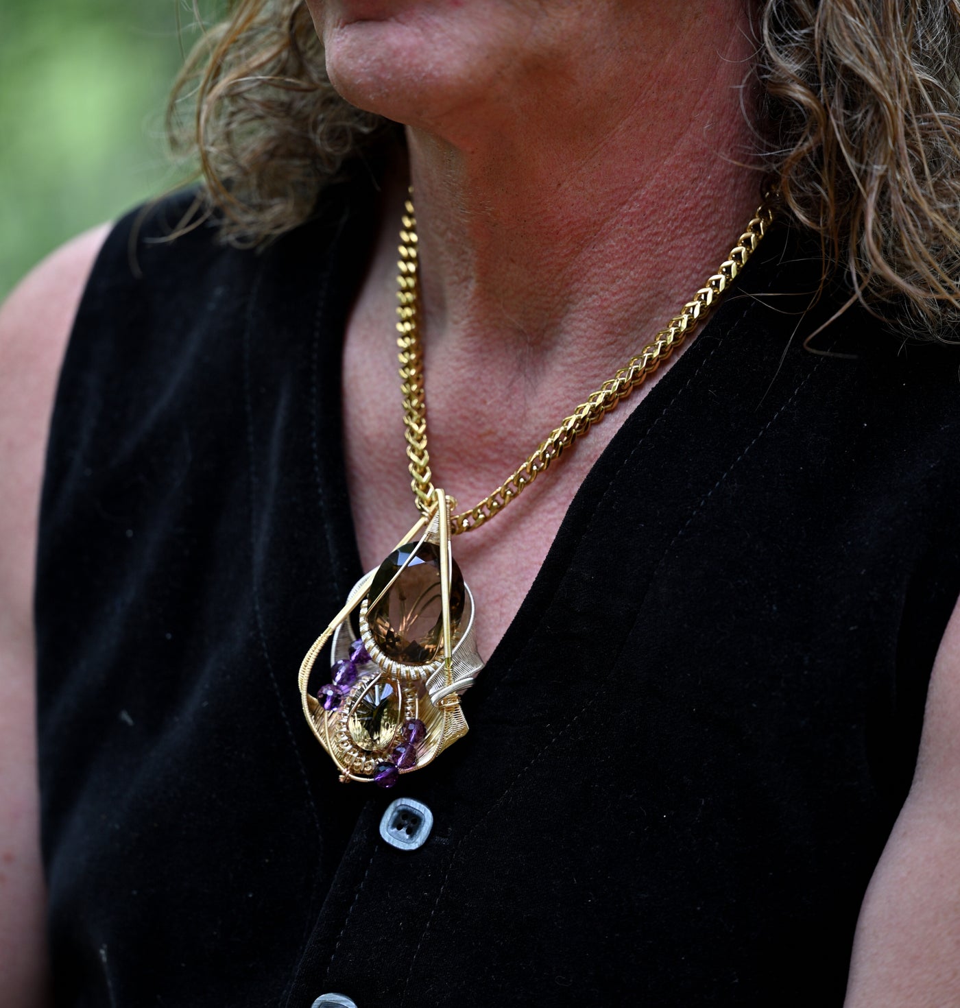 Faceted Smokey Quartz and Lemon Quartz Amulet