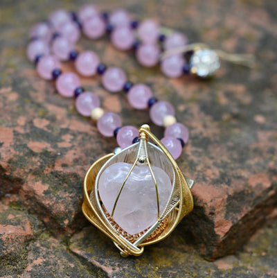 "HeartStar" Heart Shaped Rose quartz Necklace