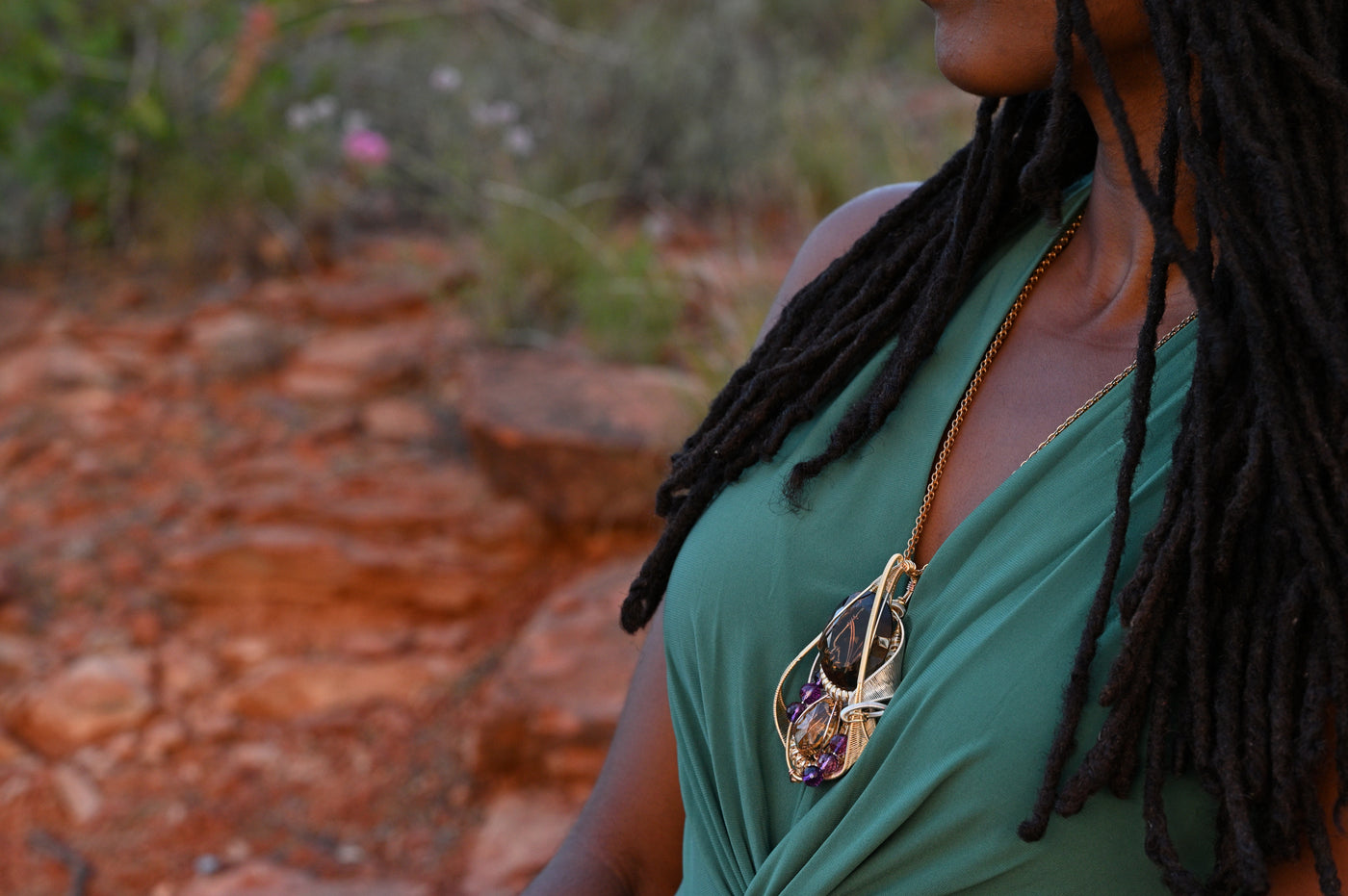 Faceted Smokey Quartz and Lemon Quartz Amulet