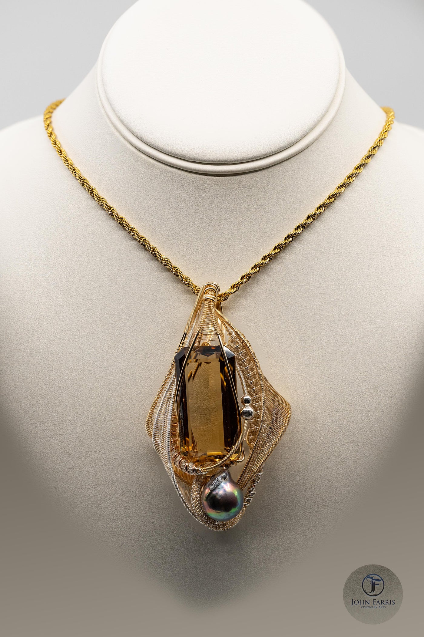 Faceted Citrine & Baroque Tahitian Pearl