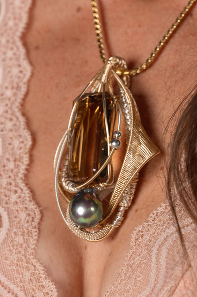 Faceted Citrine & Baroque Tahitian Pearl